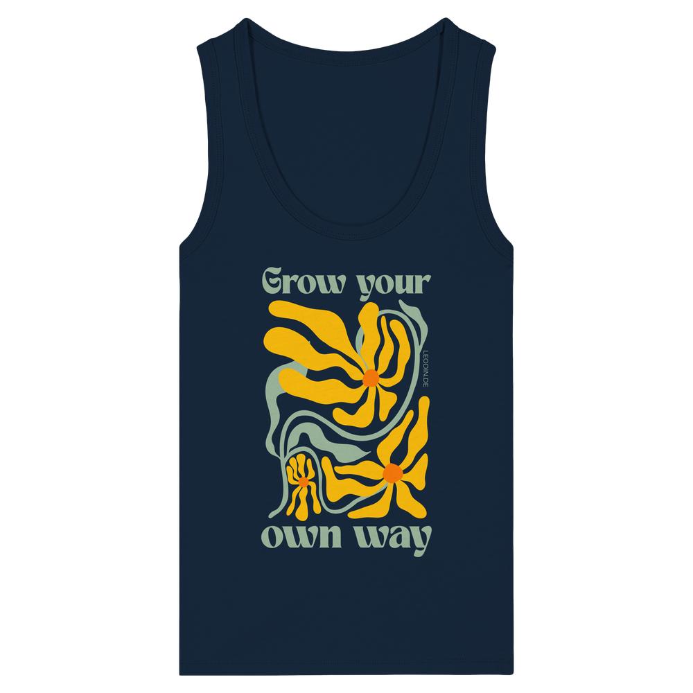 Navyfarbenes Damen Tank Top mit Grow your own way Motiv
