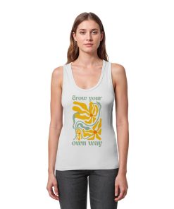 Frau trägt weißes Grow your own way Tank Top
