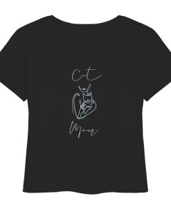 Schwarzes Cat Mom Damen Shirt mit stilvollem Katzenmotiv in Light Azur