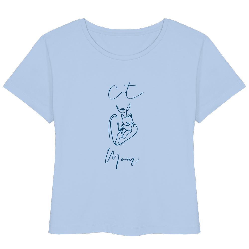 Blue Soul Damen Bio T-Shirt mit Cat Mom Katzenmotiv in Dark Azur