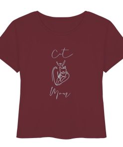 Cat Mom Damen Shirt in Burgundy mit minimalistischem Katzenmotiv in Light Azur von LEODIN Design