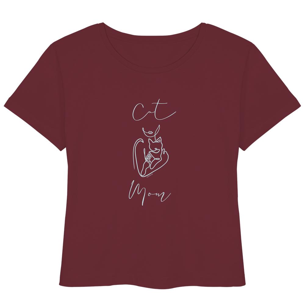 Cat Mom Damen Shirt in Burgundy mit minimalistischem Katzenmotiv in Light Azur von LEODIN Design