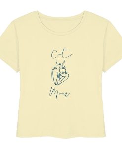 Hellgelbes Damen Bio T-Shirt mit Cat Mom Katzenmotiv in Dark Azur