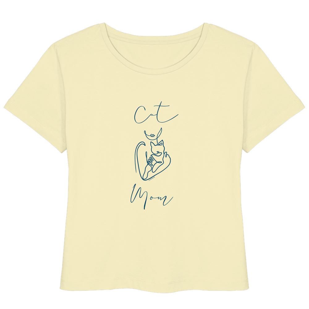 Hellgelbes Damen Bio T-Shirt mit Cat Mom Katzenmotiv in Dark Azur