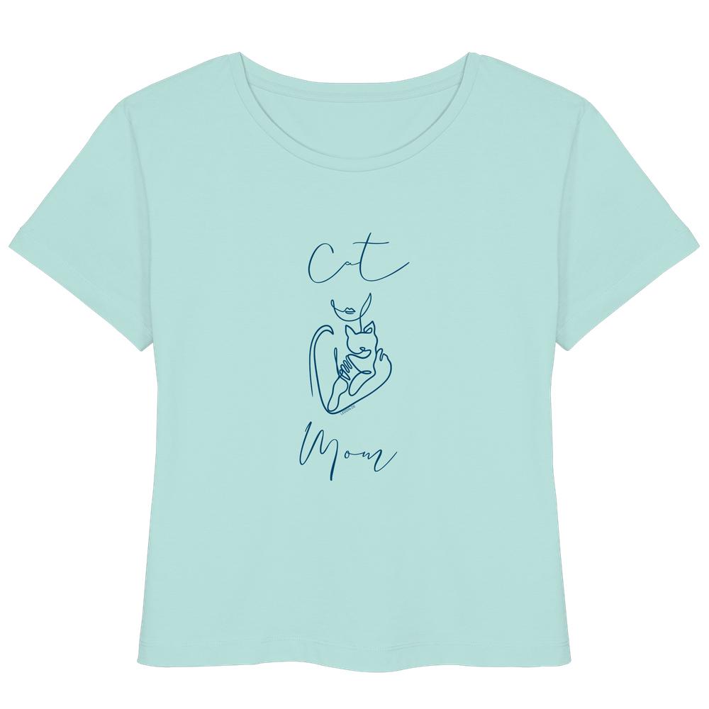 Caribbean Blue Damen Bio T-Shirt mit Cat Mom Katzenmotiv in Dark Azur