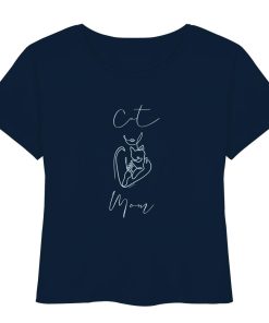 Dunkelblaues Cat Mom Shirt für Katzenliebhaberinnen mit Linienmotiv