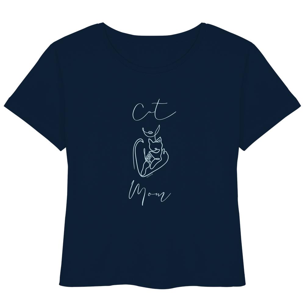 Dunkelblaues Cat Mom Shirt für Katzenliebhaberinnen mit Linienmotiv