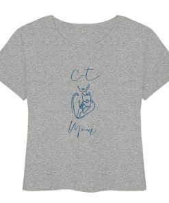 Heather Grey Cat Mom Damen Bio T-Shirt mit minimalistischem Katzenmotiv in Dark Azur von LEODIN Design