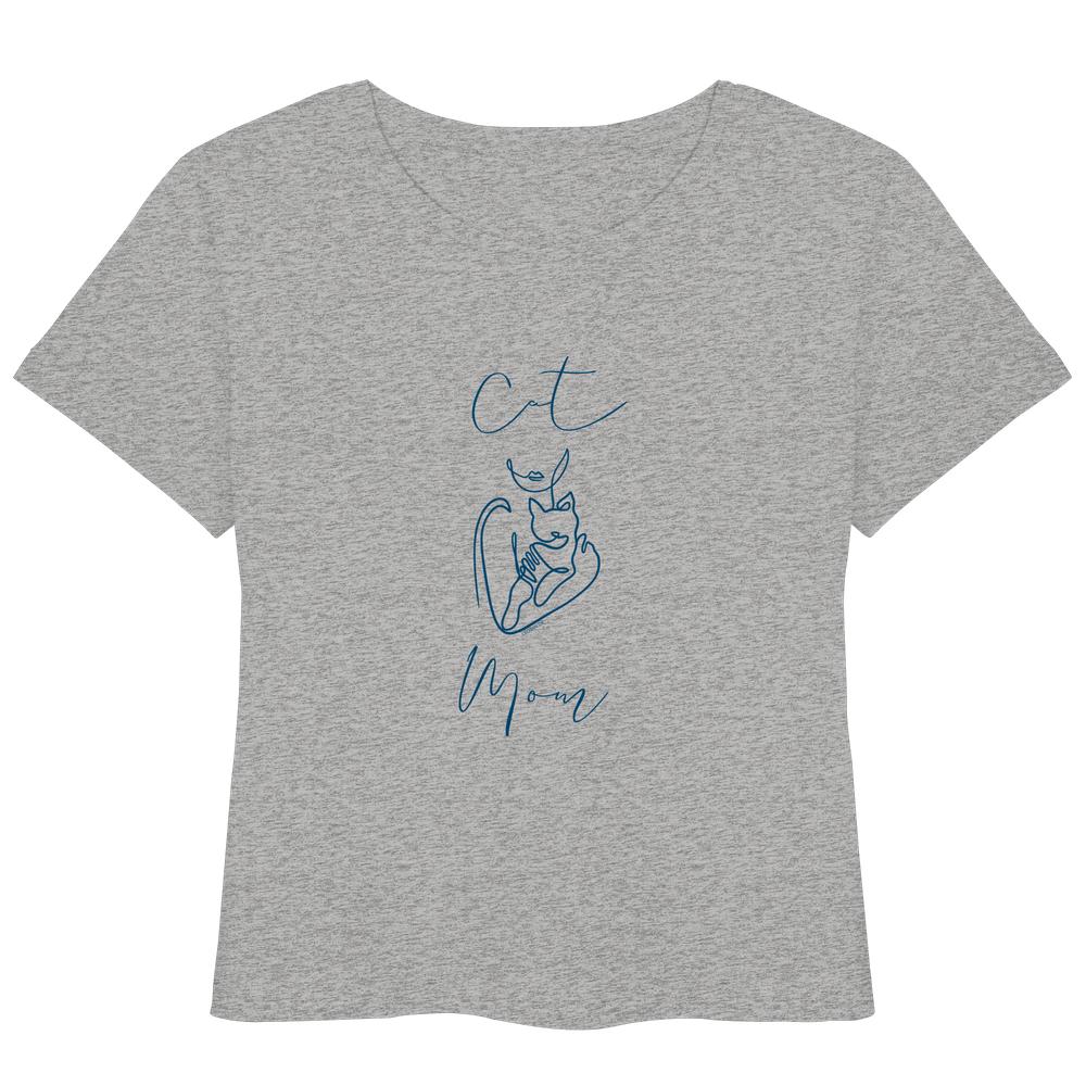 Heather Grey Cat Mom Damen Bio T-Shirt mit minimalistischem Katzenmotiv in Dark Azur von LEODIN Design