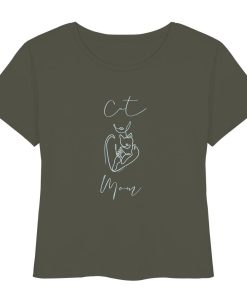 Khaki Cat Mom Damen Shirt mit modernem Katzenmotiv in Light Azur