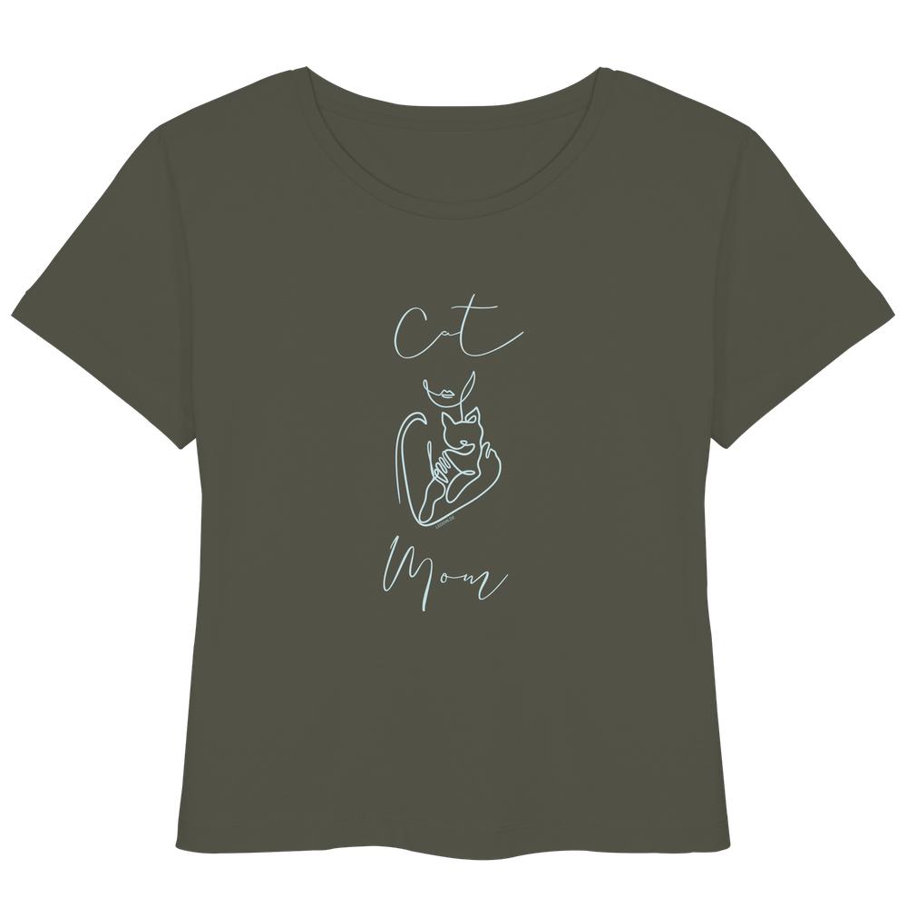 Khaki Cat Mom Damen Shirt mit modernem Katzenmotiv in Light Azur