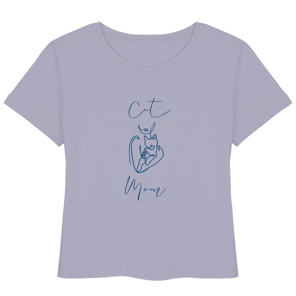 Lavender Cat Mom Damen T-Shirt aus Bio-Baumwolle mit Katzenmotiv