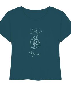 Petrolblaues Cat Mom Damen Shirt mit minimalistischem Katzenprint
