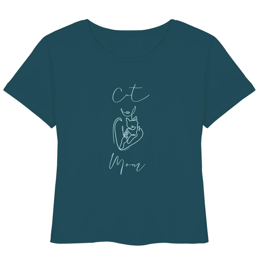 Petrolblaues Cat Mom Damen Shirt mit minimalistischem Katzenprint